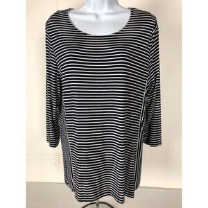 Anne French Top Women Size L  Black White Thin Stripe Round Neck 3/4 Sleeves